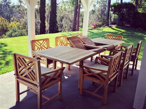 Helena 7 piece wicker patio dining set. Malibu Outdoor Teak 9 Piece Dining Set with Cushion