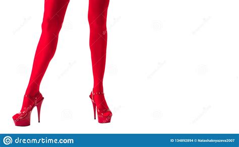 Seksowne Kobiet Nogi W Fetysz Czerwonych Pończochach I Czerwonych
