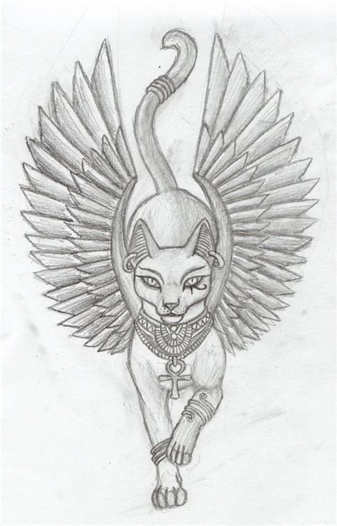 Egyptian Cat Goddess Sketch For Tattoo Idea Line Drawing Egyptian Cat