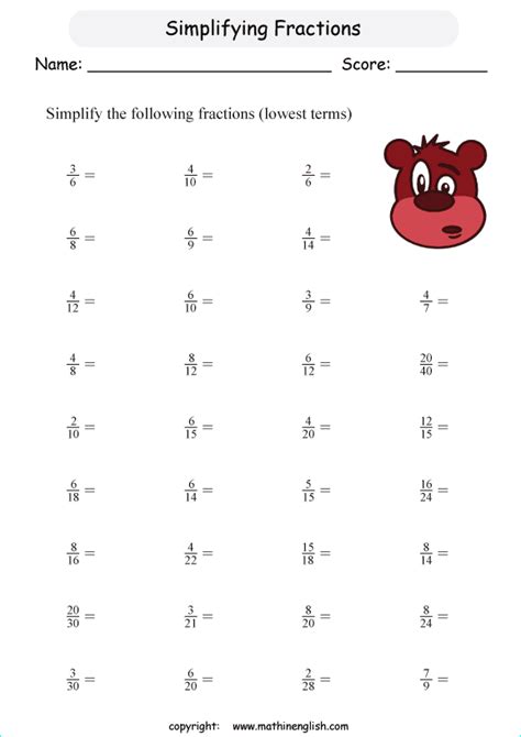 lowest terms worksheets