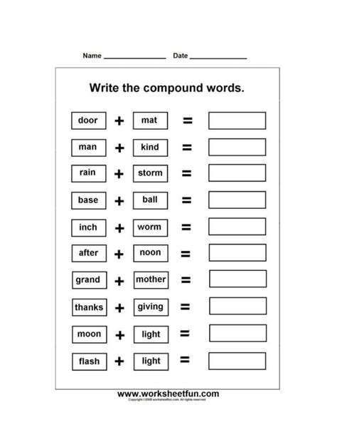 Compound Nouns Notes Worksheet