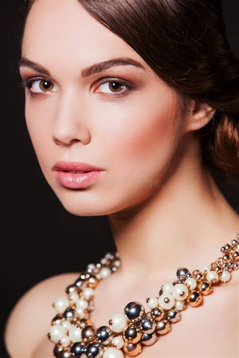 Beautiful Woman With Perfect Makeup Wearing Jewelry Stock Photo Image