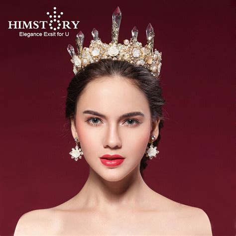 Himstory Luxury Handmade Rhinestone Pearl Bridal Crown Tiaras Crystal