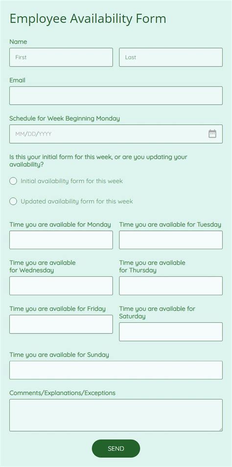 Employee Availability Form Template 123formbuilder