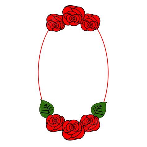 Oval Frame Red Rose Bingkai Bunga Mawar Floral Flower Ilustrasi Png