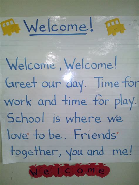 Welcome Poem For Beginning Of School Good To Use At Morning Circle