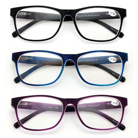 v w e unisex matte frame lightweight reading glasses 3 pair