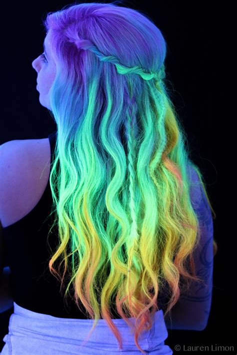 gorgeous blacklight photo taken by lauren limon of my new kenra neon hair contest entry not