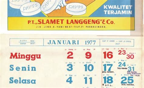 Tanggalan Jawa Bulan Kalender Tahun 1977 Lengkap Dengan Weton Juliet
