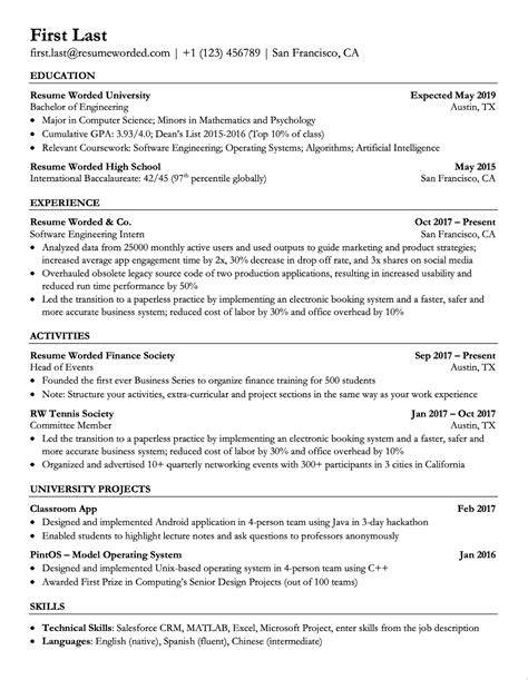 Undergraduate engineering resume template/example (self.engineeringstudents). Printable Free Resume Templates 2019