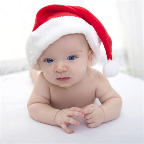 Portrait Of A Baby Boy With Santa Hat Stock Photo Image Of Portrait