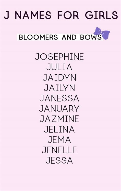 Girl Names That Start With J Bloomers And Bows Baby Name Lists