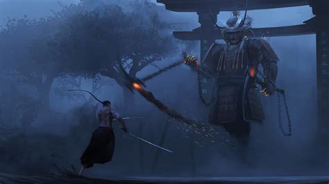 Samurai Armor Katana Men Warrior Environment Clash Artwork
