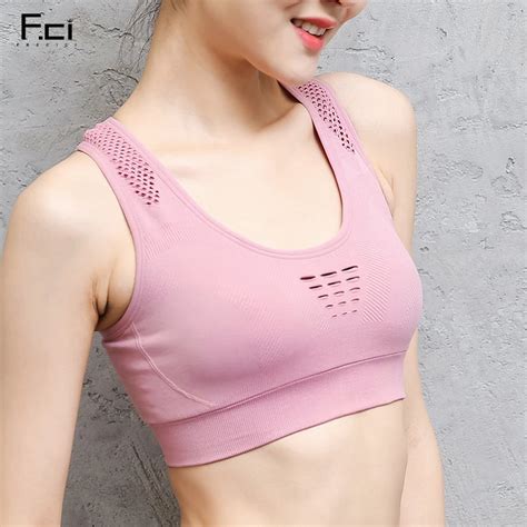 Frecici 2018 Women Push Up Sports Bra Crop Top Mesh Hollow Out Gym