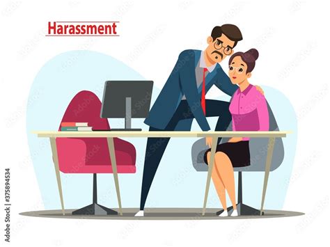 Vecteur Stock Sexual Harassment And Abuse At Office Illustration Man Harassing Female Business