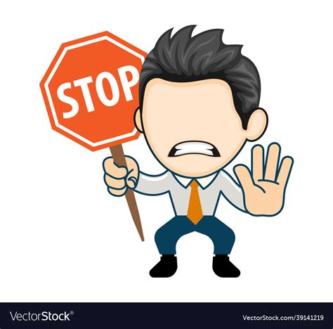 Angry Business Man Showing Stop Sign Flat Vector Image