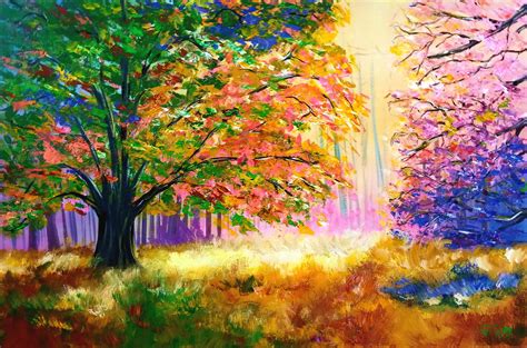 Large Canvas Forest Landscapecolorful Trees Wall Etsy Painting