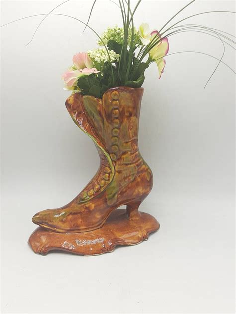 Stunning Vintage Pottery Vase Victorian Boot Shoe Made By Hot Etsy