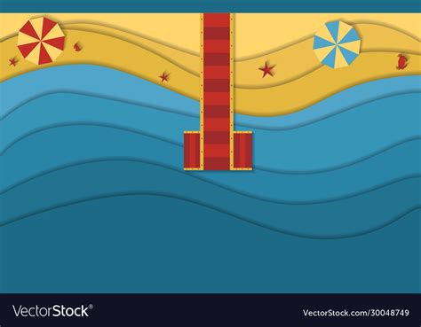 Blue Sea Waves Beach In Paper Cut Art Style Vector Image