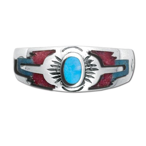 NWR Sterling Silver Western Men S Ring With Genuine Turquoise