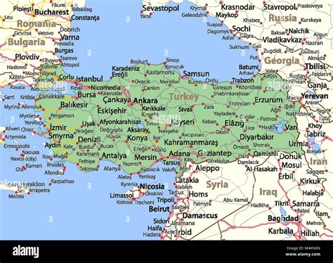 Map Of Turkey Shows Country Borders Urban Areas Place Names And