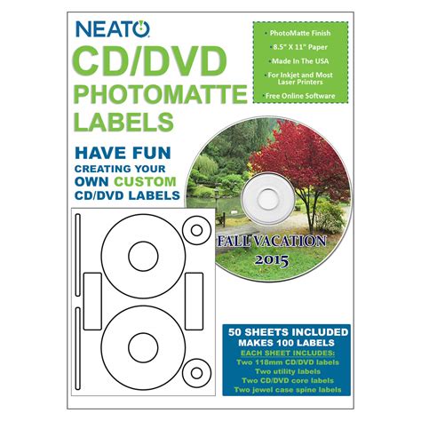 Buy Neato Cd Dvd Labels Photomatte Photo Quality Finish 100 Disc Labels And 200 Spine Core