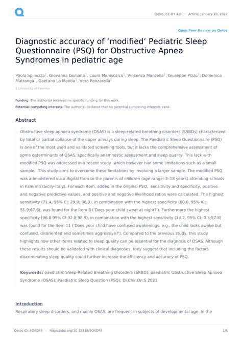 Pdf Diagnostic Accuracy Of ‘modified Pediatric Sleep Questionnaire
