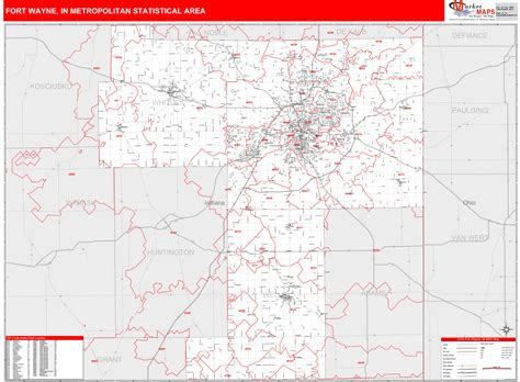 Fort Wayne In Metro Area Wall Map Red Line Style By Marketmaps