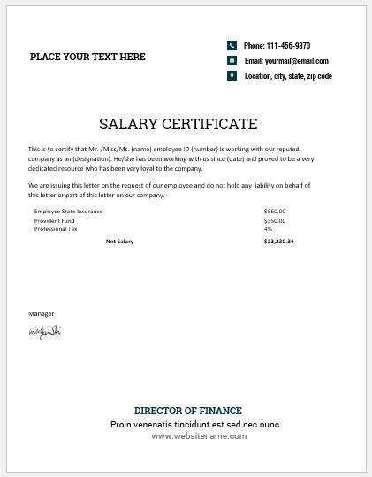 Salary Certificate Format In Word
