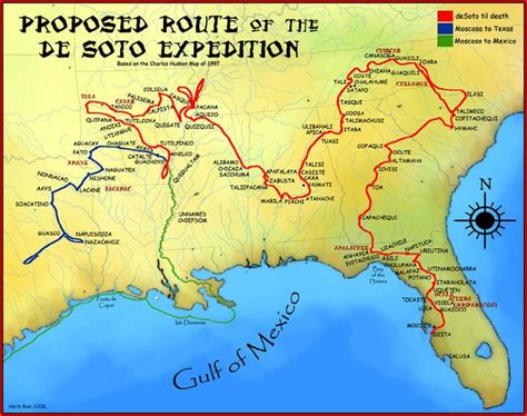 Hernando de soto and crew. A map showing the de Soto route through the Southeast 1539 ...