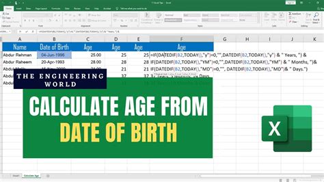 How To Calculate Age From Date Of Birth In Excel In Years Months And Days Simple Formula Youtube
