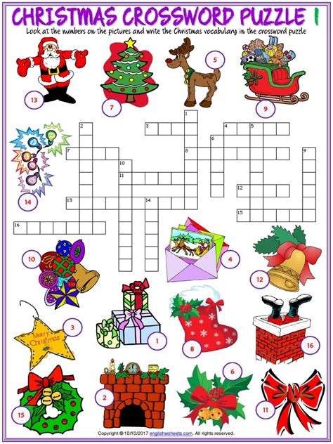 Christmas Vocabulary Esl Crossword Puzzle Worksheets For Kidspdf