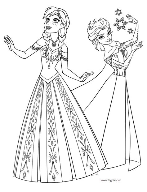 Plansa De Colorat Cu Printesele Anna Si Elsa Din Frozen Regatul De