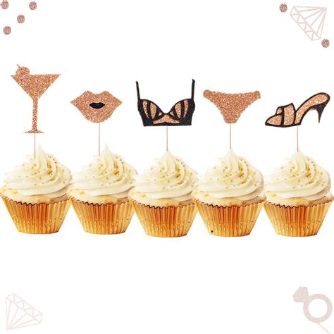Buy Jevenis Set Of 25 Rose Gold Bachelorette Party Cupcake Toppers Lingerie Cupcake Toppers Hen
