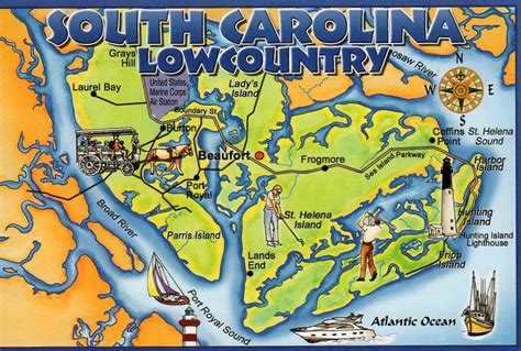 Map Of The South Carolina Lowcountry Near Beaufort South Carolina Lowcountry Postcard Low