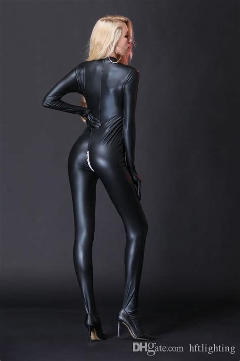 Sexy Latex Whole Bodysuit Tight Patent Leather Jumpsuit Catsuit Costumes Zipper Cross Crotch For