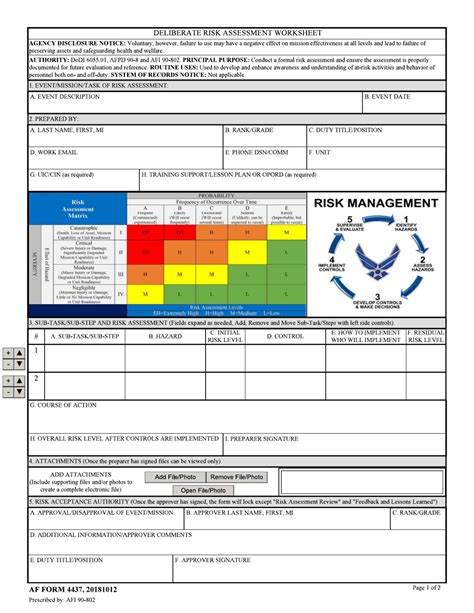 Operational Risk Assessment Worksheet Example
