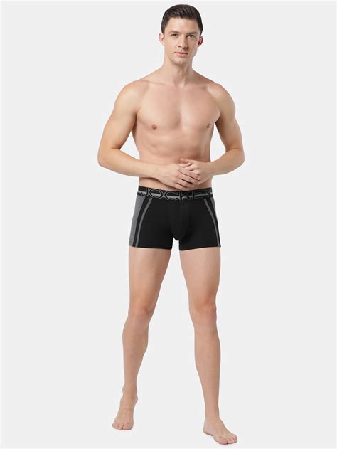 Black Ultra Soft Modern Trunks With Double Layer Contoured Pouch And Exposed Waistband For Men