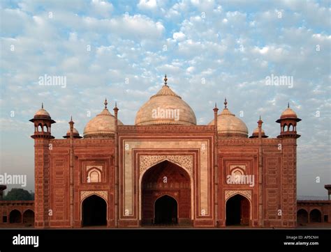 Taj Mahal Mosque With Blue Sky And White Clouds Agra Uttar Pradesh