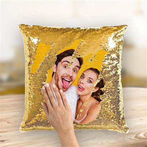 Custom Love Couple Photo Magic Sequin Pillow Multicolor Shiny 1575