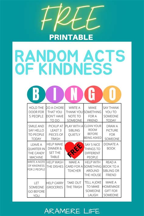 Acts Of Kindness Bingo Free Printable Kindness Activities Random