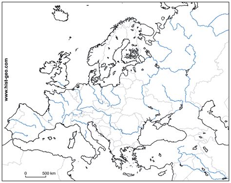 Blank Map Of Europe European Continent Countries Rivers