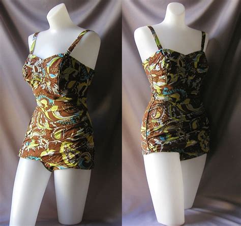 Paisley Corset Swimsuit 50s 1950s Bathing Suit Pinup Bombshell
