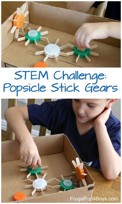 STEM Challenge Working Popsicle Stick Gears Frugal Fun For Babes And Girls In Craft