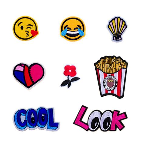 new lovely emoji fries flower shell heart patches iron on or sew fabric sticker for clothes
