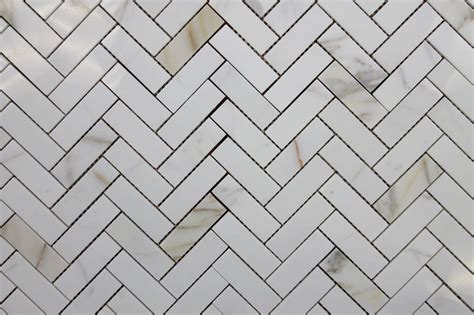 Calacatta Gold Marble Herringbone Mosaic Tiles Rocky Point Tile