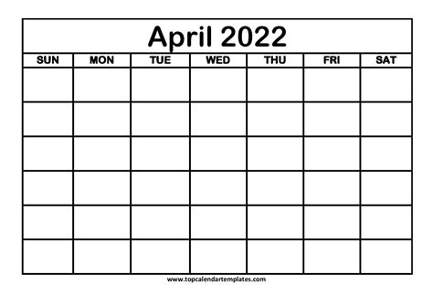 Blank April 2022 Printable Calendar Free Templates