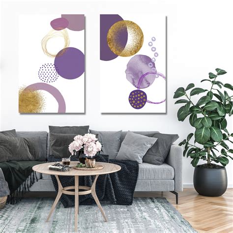 Purple Circles Abstract Printable Wall Art 2 Piece Set Etsy