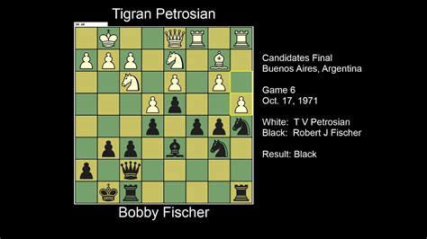 Bobby Fischer Vs Tigran Petrosian Game 6 Candidates Final Buenos