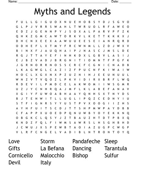 Myths And Legends Word Search WordMint